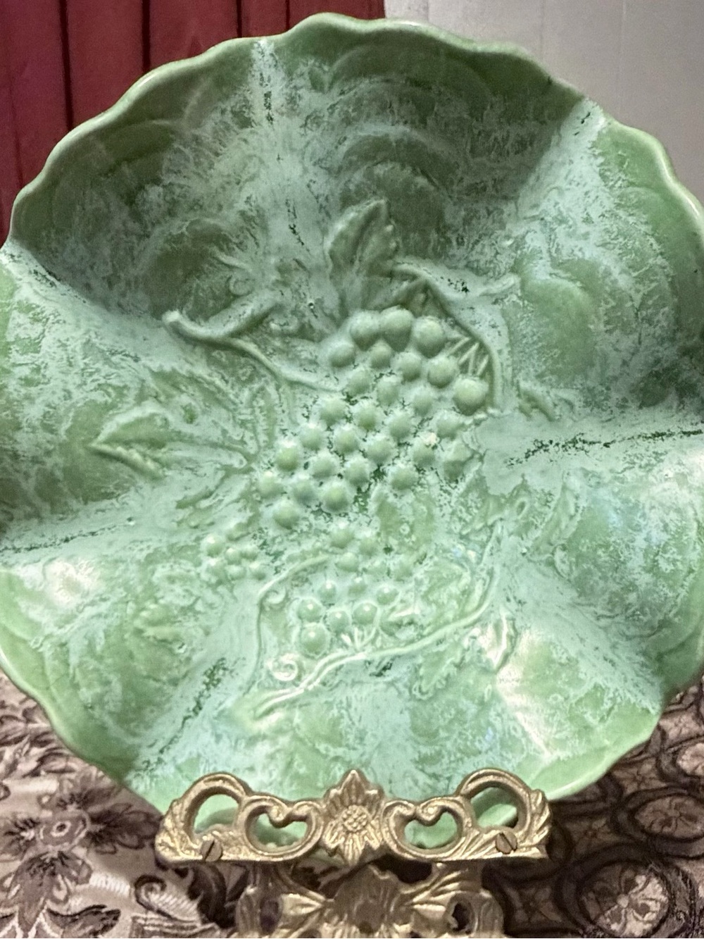 Mint Green Molded Earthenware Fruit-Relief Decorative Bowl -